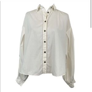 Free People NWT White Button Down Ivory Top with Black Stitching Oversized XS